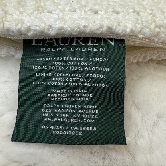 RALPH LAUREN Cotton Waffle Weave Texture White/Ecru Throw Pillow Cover 20” X 20” - Picture 3 of 6
